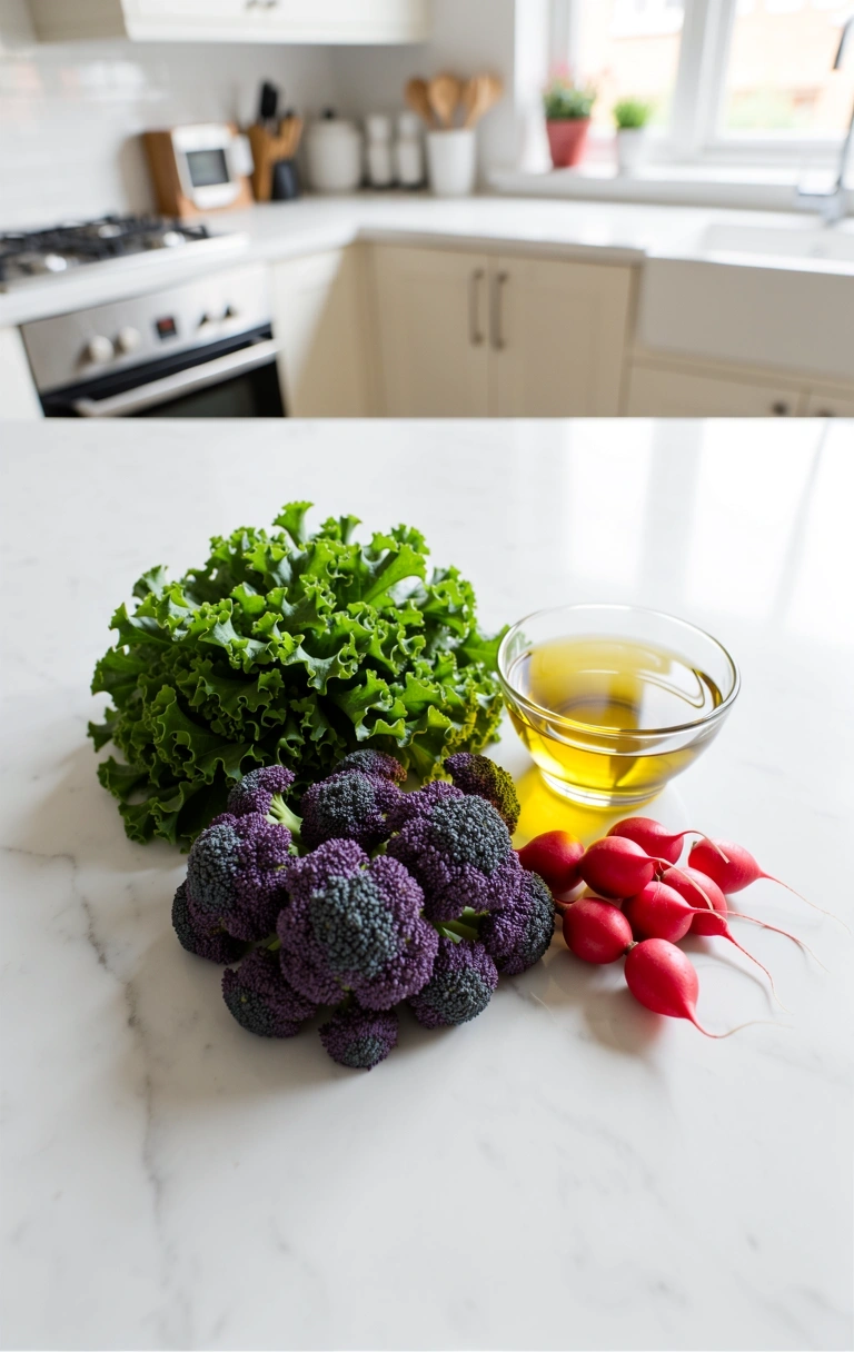 Fresh seasonal ingredients on a clean kitchen counter